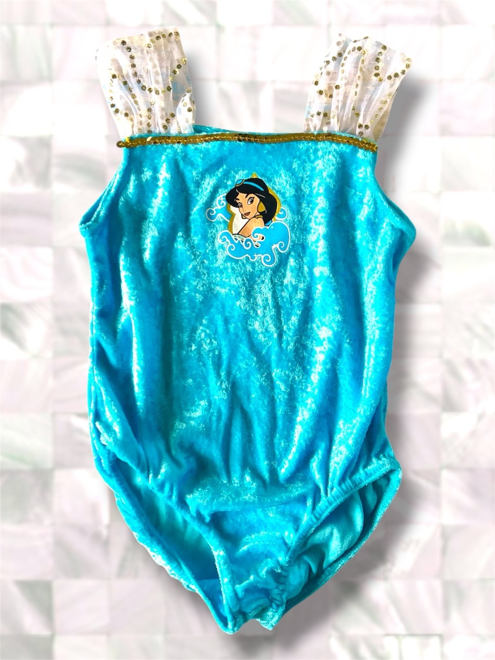 Disney Store Jasmine Girls Leotard 👑 Turquoise Velvet Princess Size XS EUC